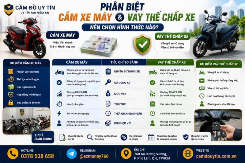 so sánh cầm xe máy và vay thế chấp xe